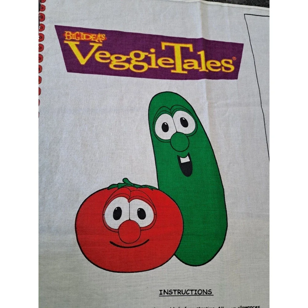 VeggieTales Growing Up wIth Bob and Larry Growth Chart Fabric Panel Y2K VTG 2000